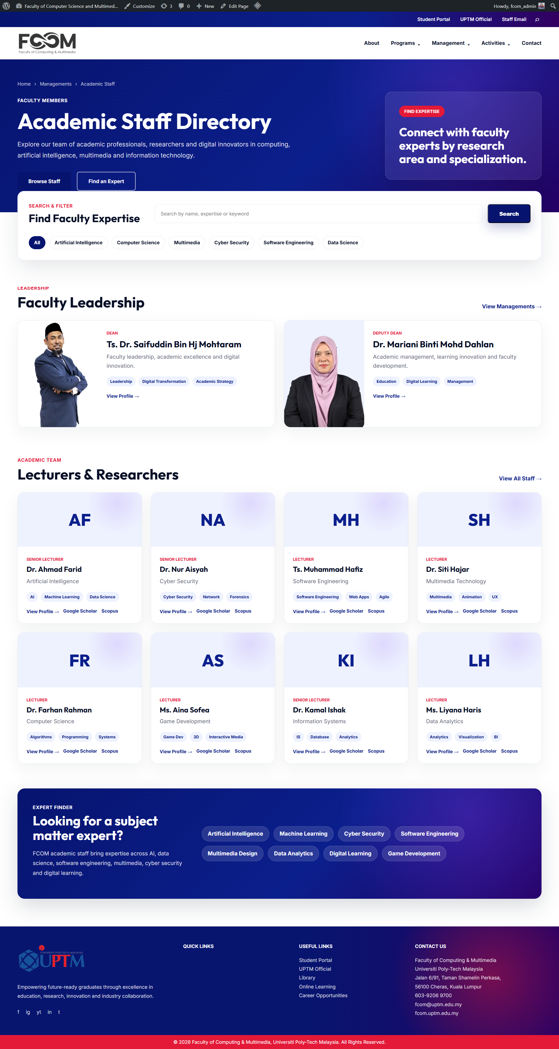 Faculty of Computing & Multimedia Website screenshot