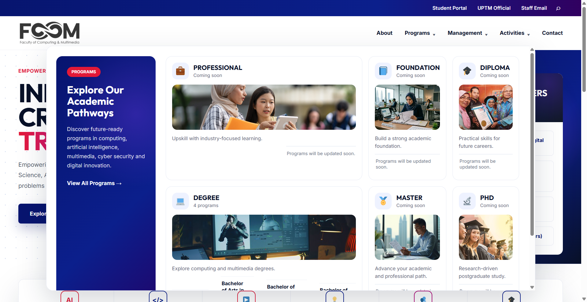 Faculty of Computing & Multimedia Website screenshot