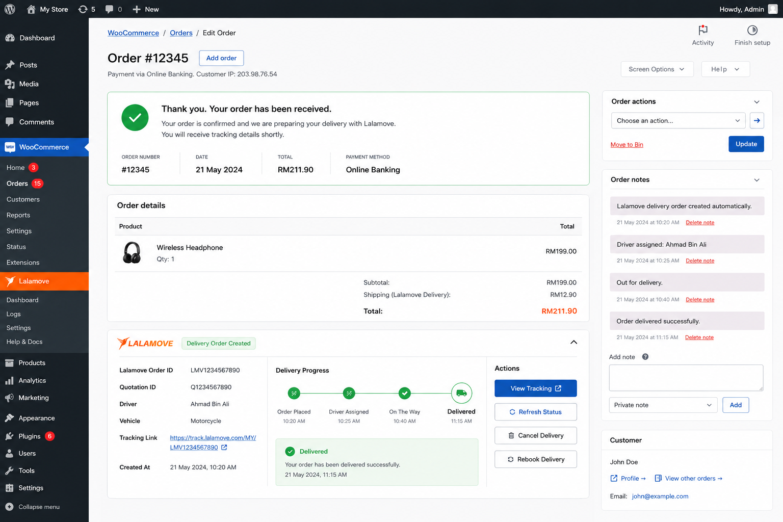 Lalamove Delivery Integration for WooCommerce screenshot