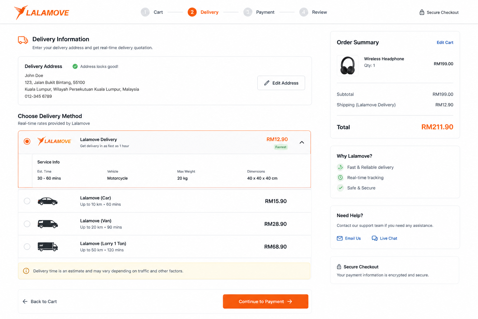 Lalamove Delivery Integration for WooCommerce screenshot